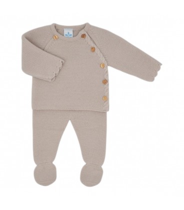 SARDON - Conjunto bebé de punto con polaina color piedra