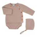 SARDON - Conjunto bebé de punto con ranita y capota color piedra