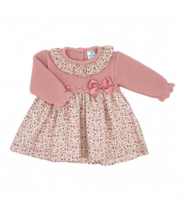 SARDON - Vestido bebé de punto rosa con falda floral