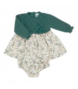 SARDON - Vestido bebé de punto verde con braguita floral
