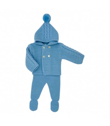 SARDON - Conjunto bebé de punto azul con capucha y polaina